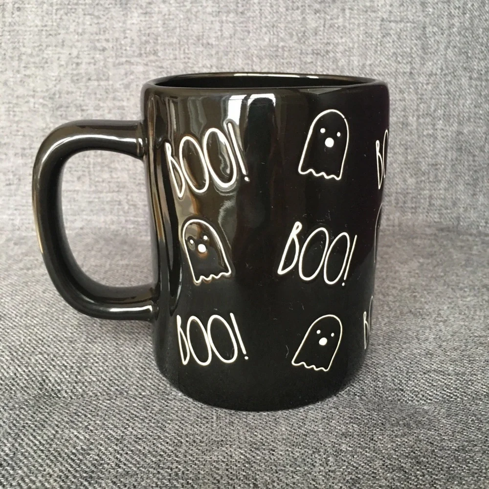 Rae Dunn Ghost and BOO! Coffee Mug, Black, White, 16 oz